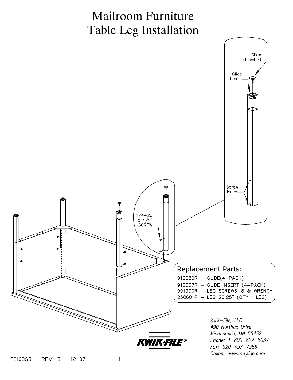 Mayline Table Leg User Manual | 2 pages