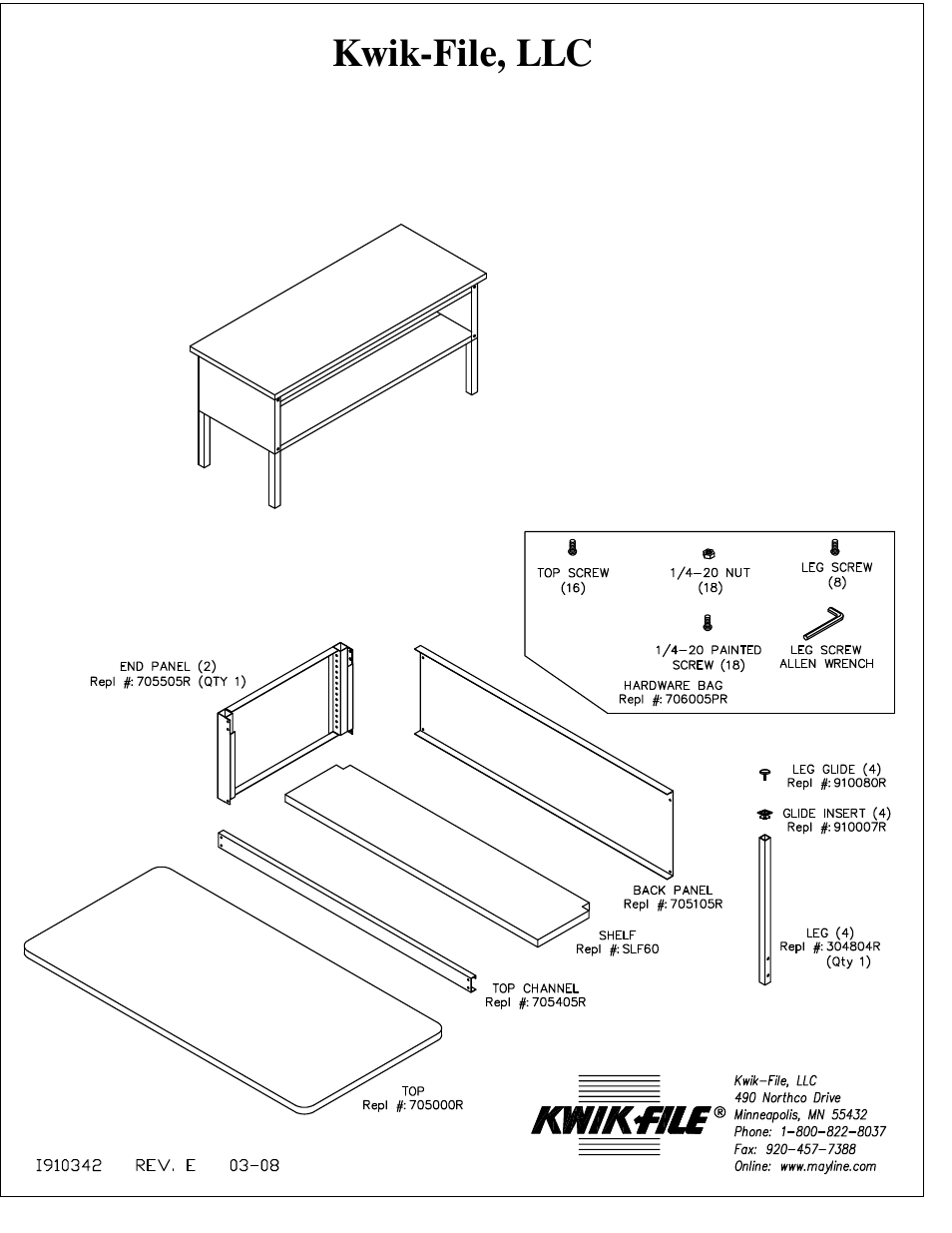 Mayline TB60 Work Table & SLF60 Shelf User Manual | 3 pages