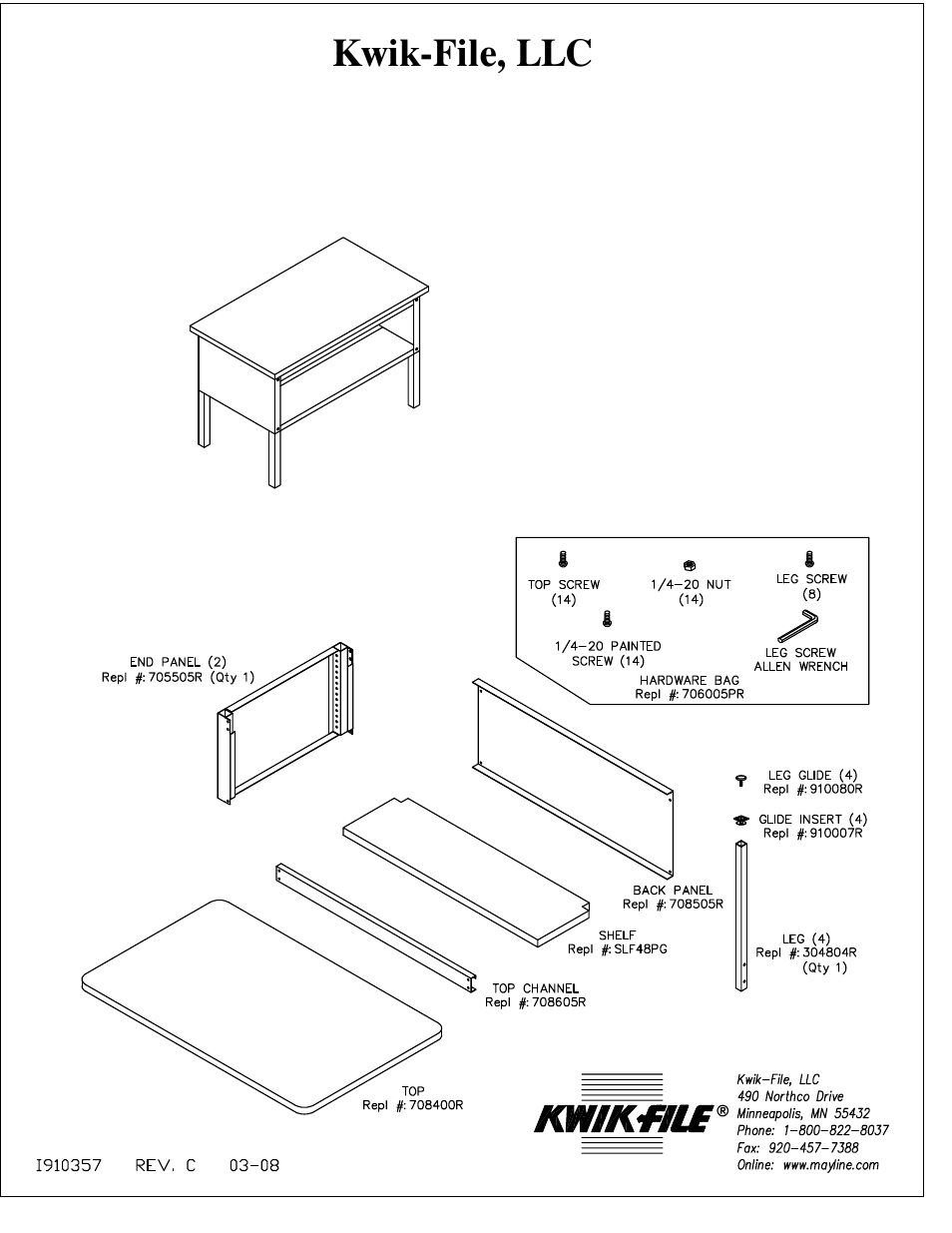 Mayline TB48 Work Table & SLF48 Shelf User Manual | 3 pages