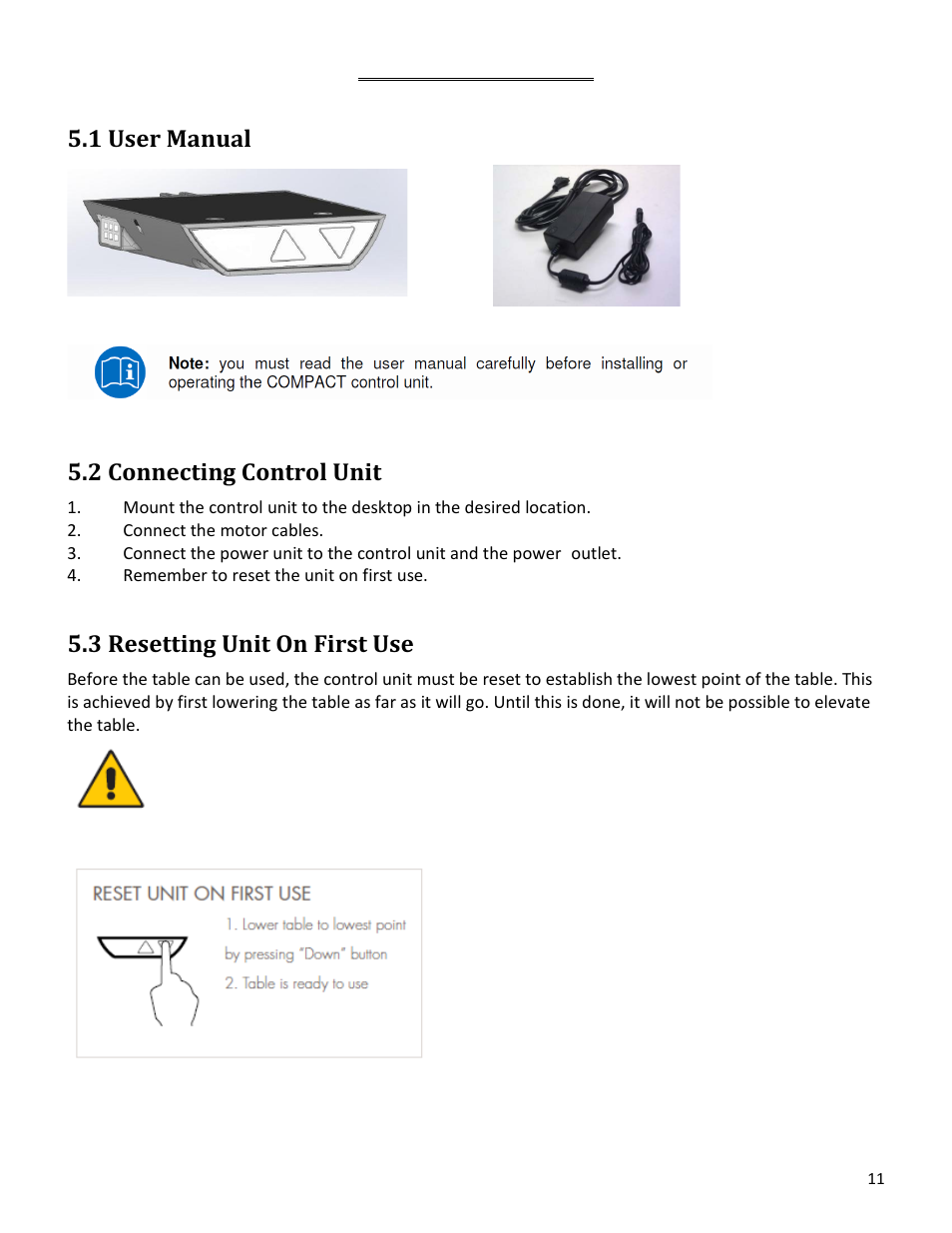1 user manual, Control system, 2 connecting control unit | 3 resetting unit on first use | Mayline RGE User Manual | Page 11 / 13