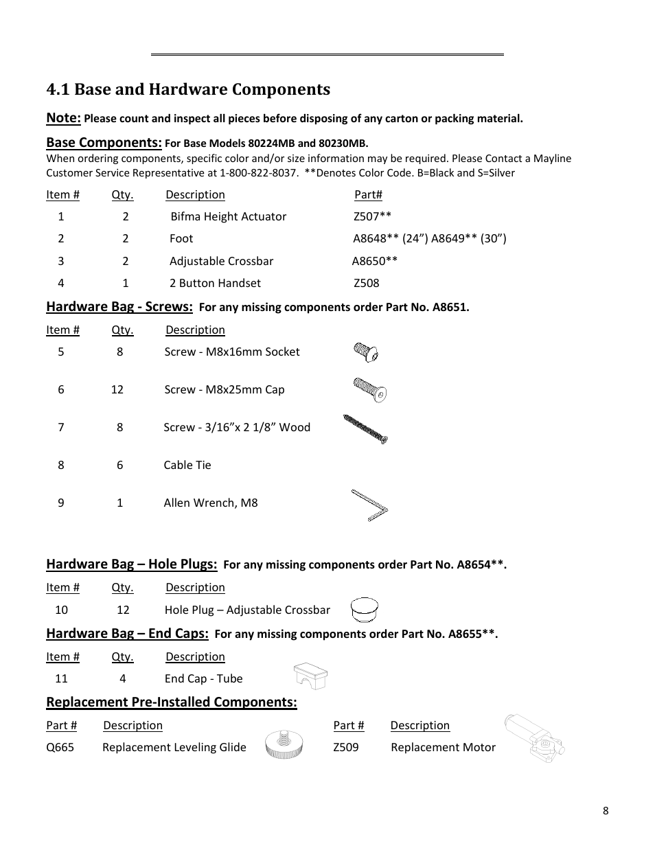 Assembly instructions - base/top, 1 base and hardware components | Mayline RGE User Manual | Page 8 / 13