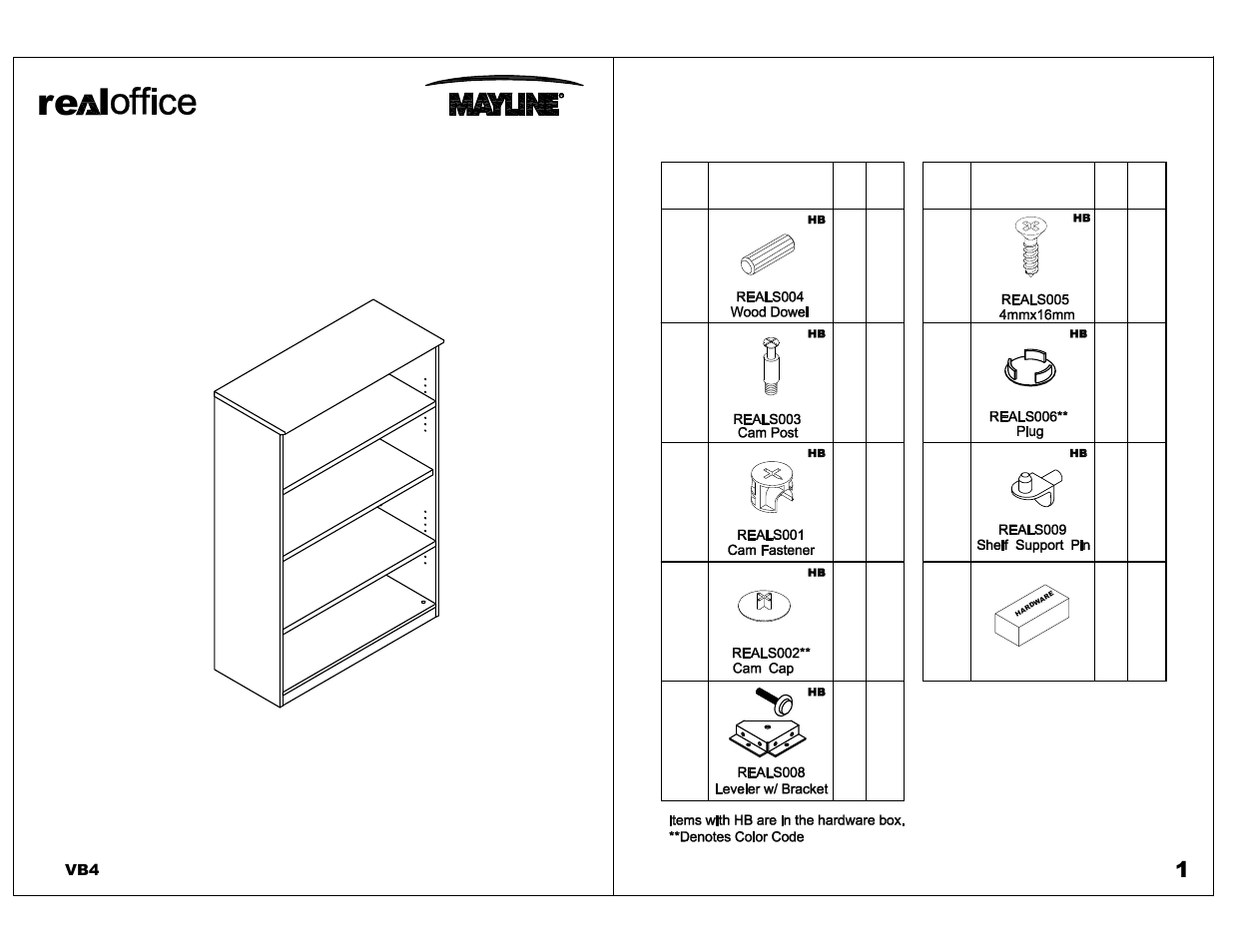 Mayline VB4 Bookcase,4 Shelf User Manual | 4 pages