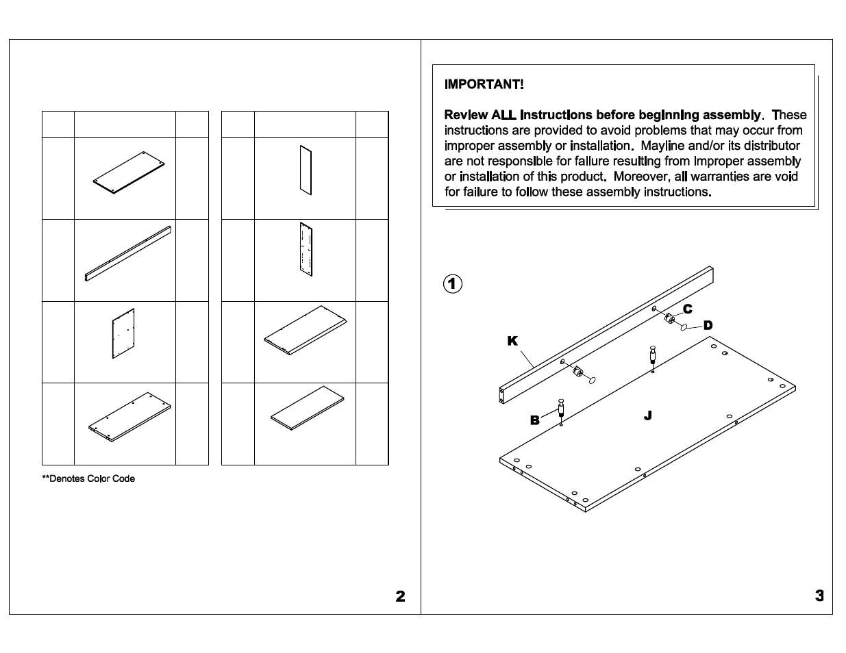 Parts list | Mayline VB4 Bookcase,4 Shelf User Manual | Page 2 / 4