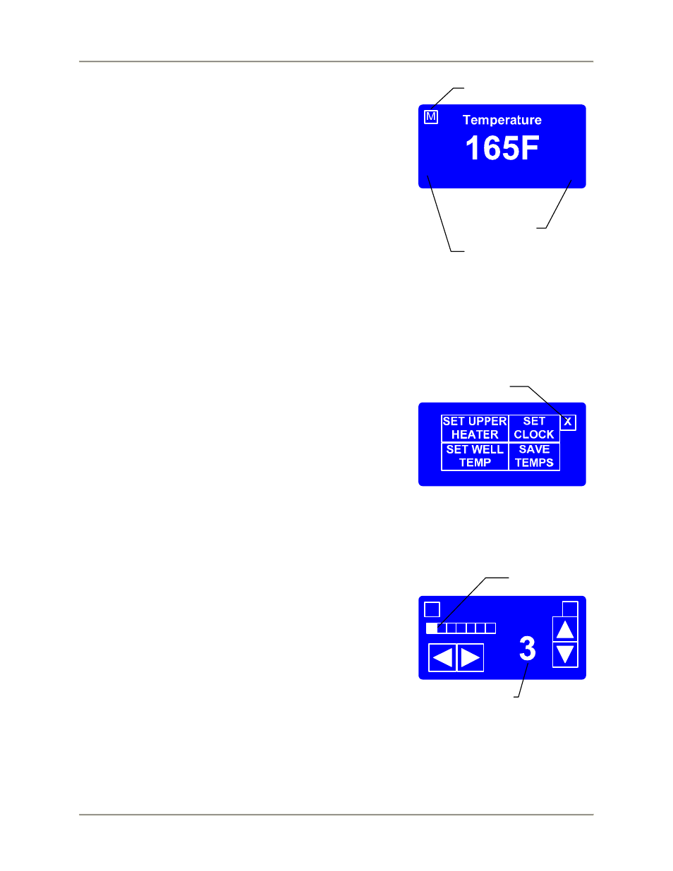 Software controls - default screen, Software controls - viewing settings | BKI Heated Display Merchandisers CSWG User Manual | Page 8 / 36