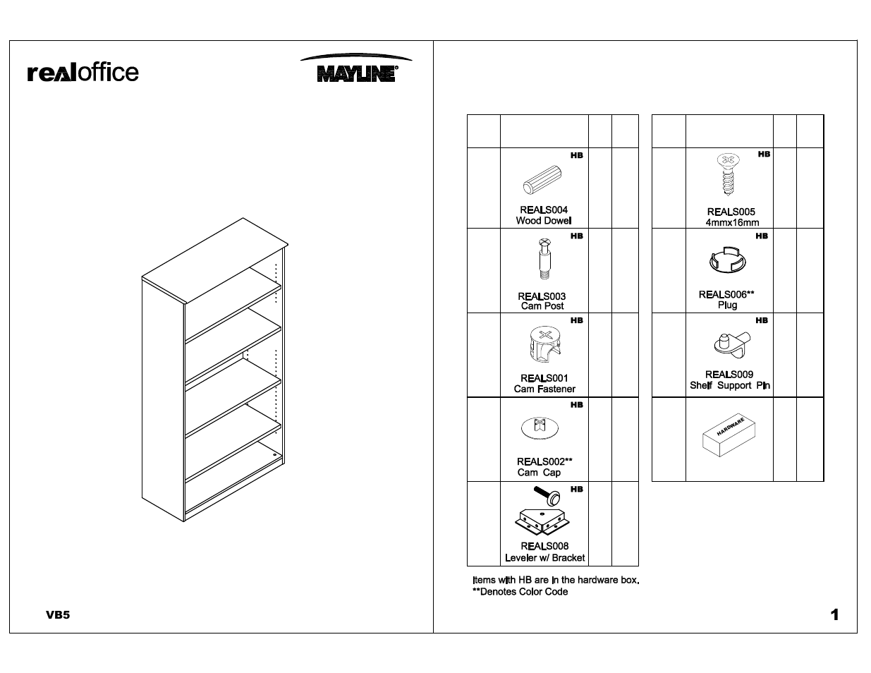 Mayline VB5 Bookcase,5 Shelf User Manual | 5 pages