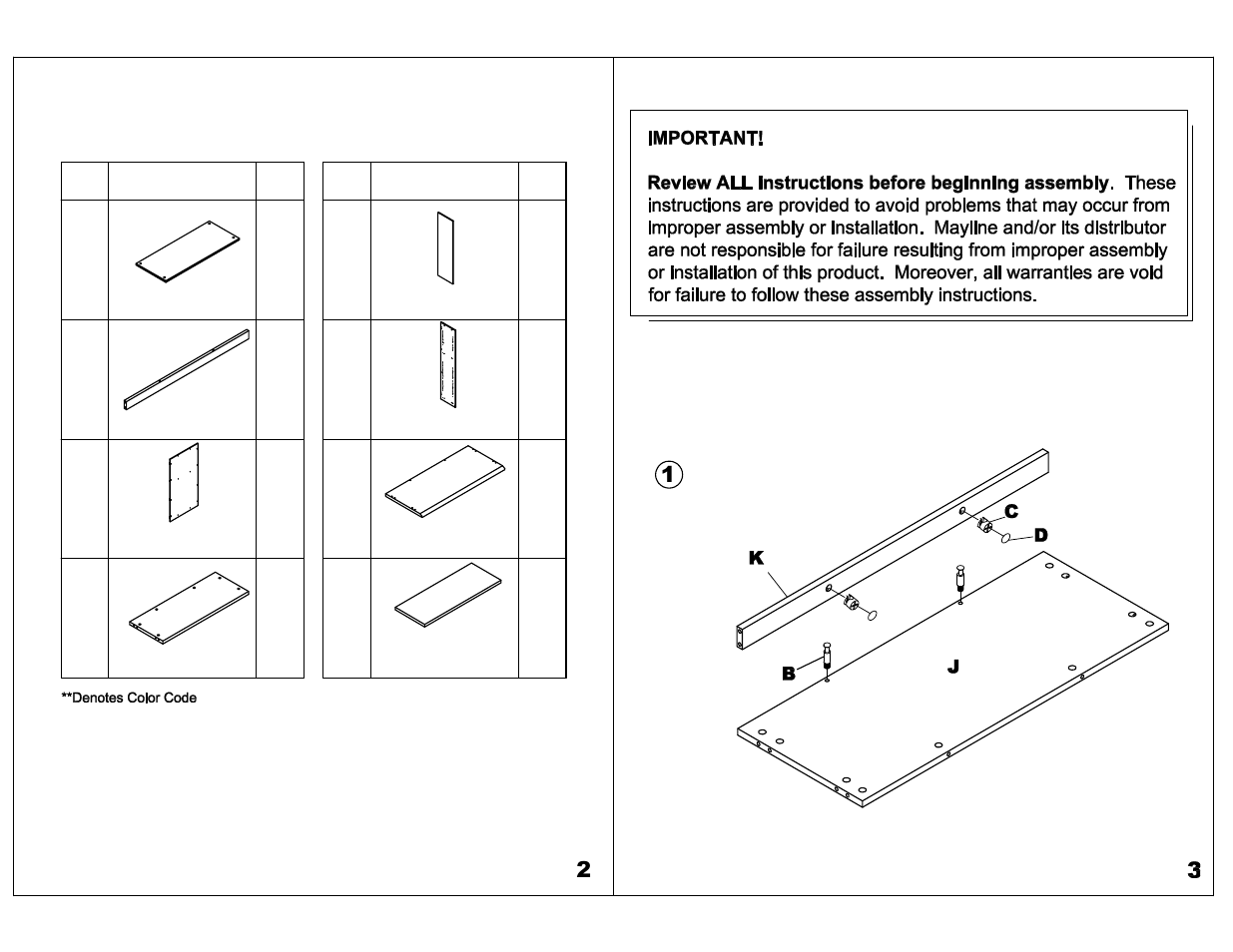 Parts list | Mayline VB5 Bookcase,5 Shelf User Manual | Page 2 / 5