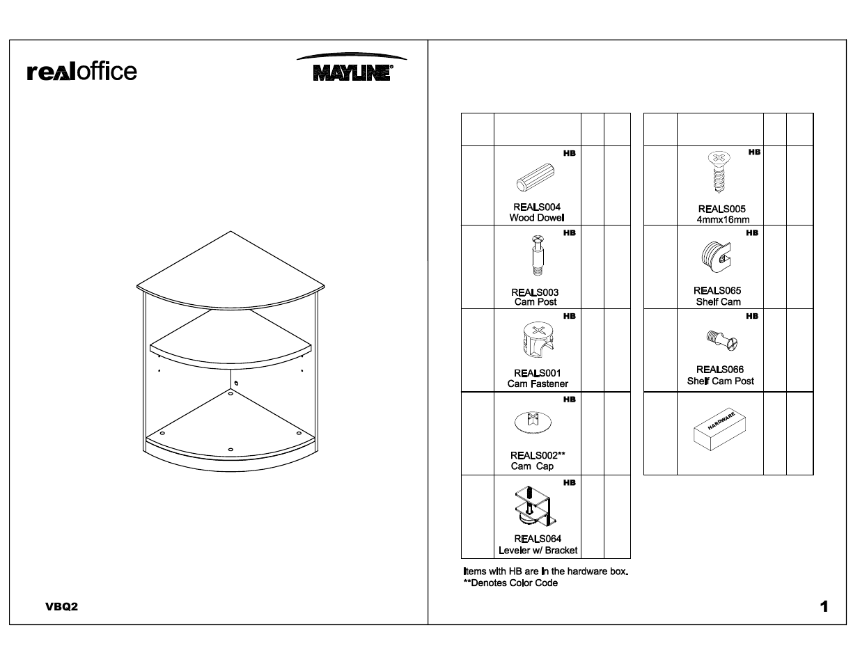 Mayline VBQ2 Bookcase,2 Shelf User Manual | 4 pages