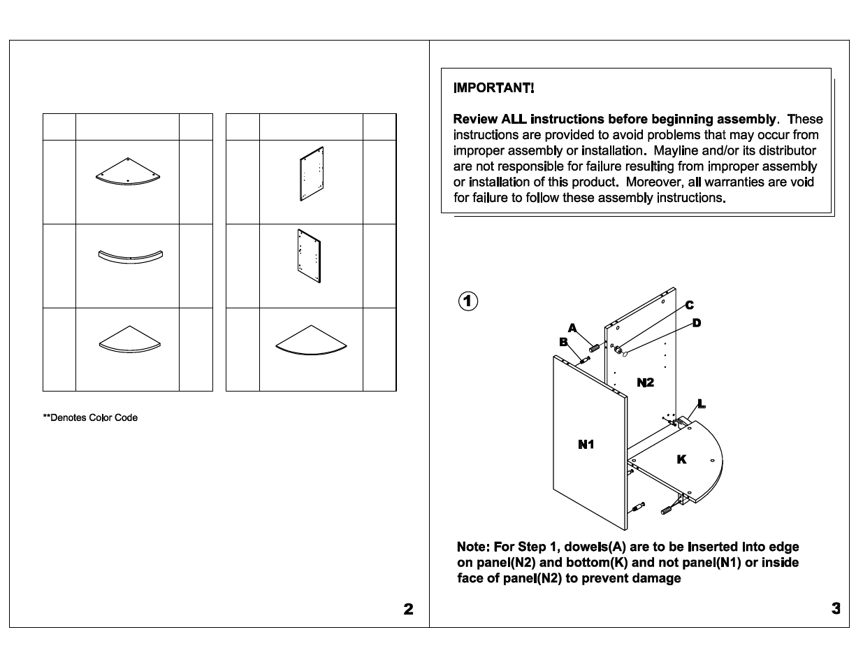 Parts list | Mayline VBQ2 Bookcase,2 Shelf User Manual | Page 2 / 4