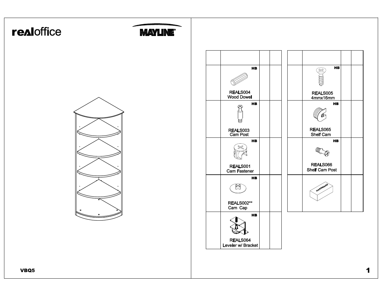 Mayline VBQ5 Bookcase,5 Shelf User Manual | 4 pages