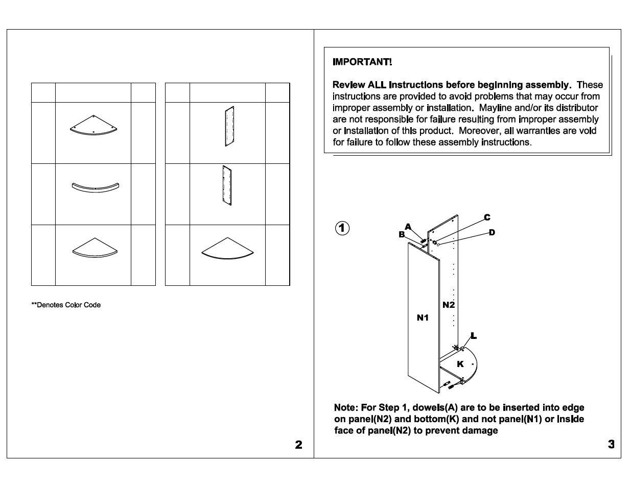 Parts list | Mayline VBQ5 Bookcase,5 Shelf User Manual | Page 2 / 4