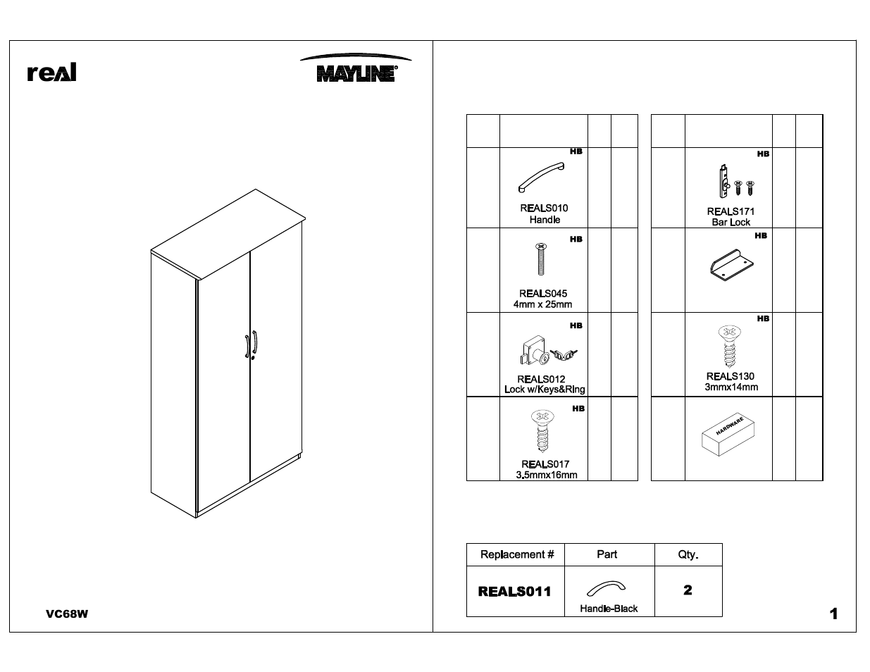 Mayline VC68W Wood Doors for 68" Wall Cabinet User Manual | 5 pages