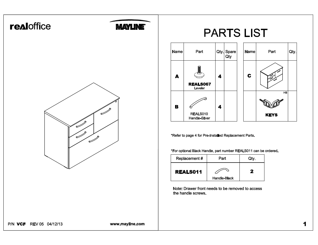 Mayline VCF Free Standing Veneer Combo File User Manual | 3 pages