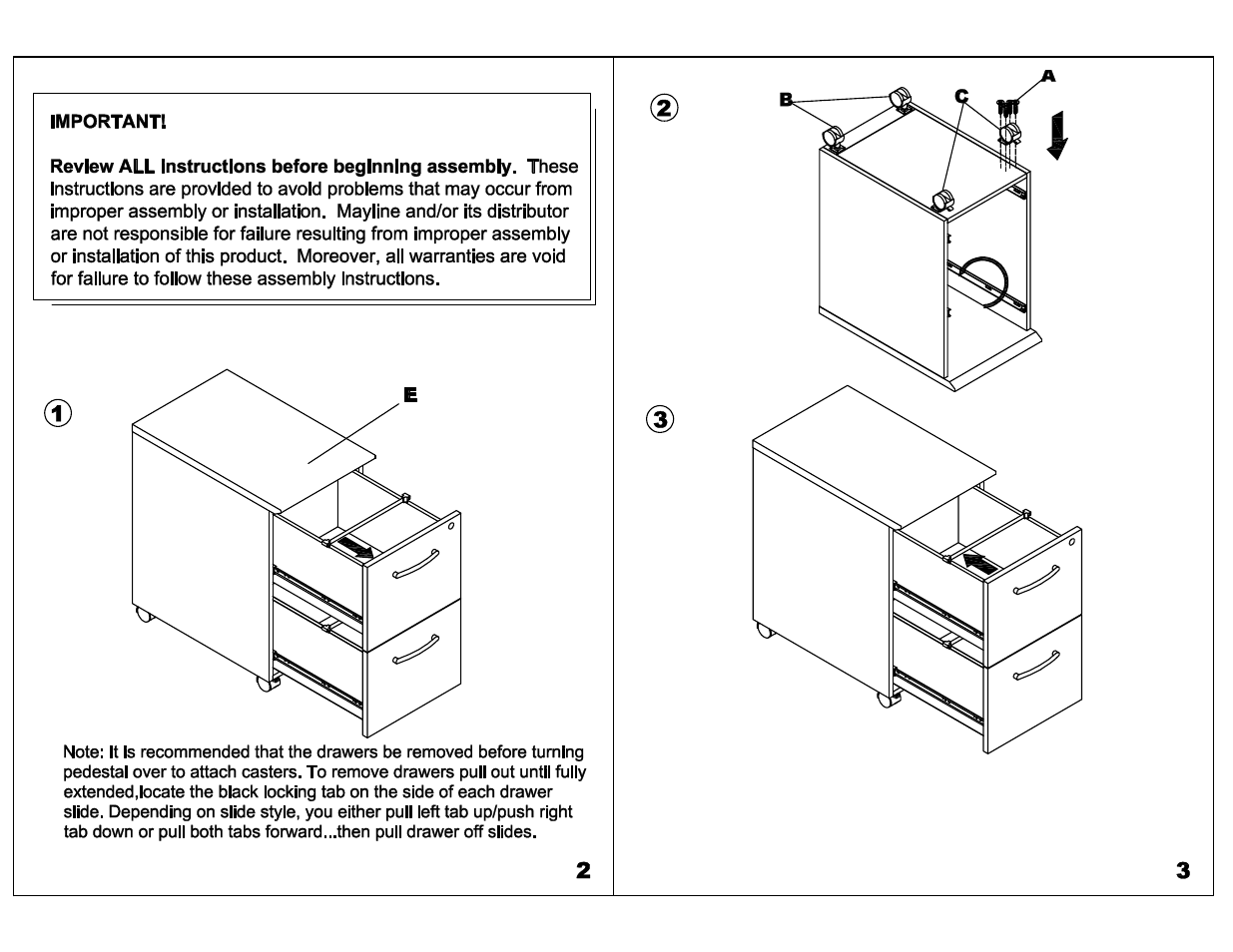 Mayline VFF File-File Mobile Pedestal User Manual | Page 2 / 4