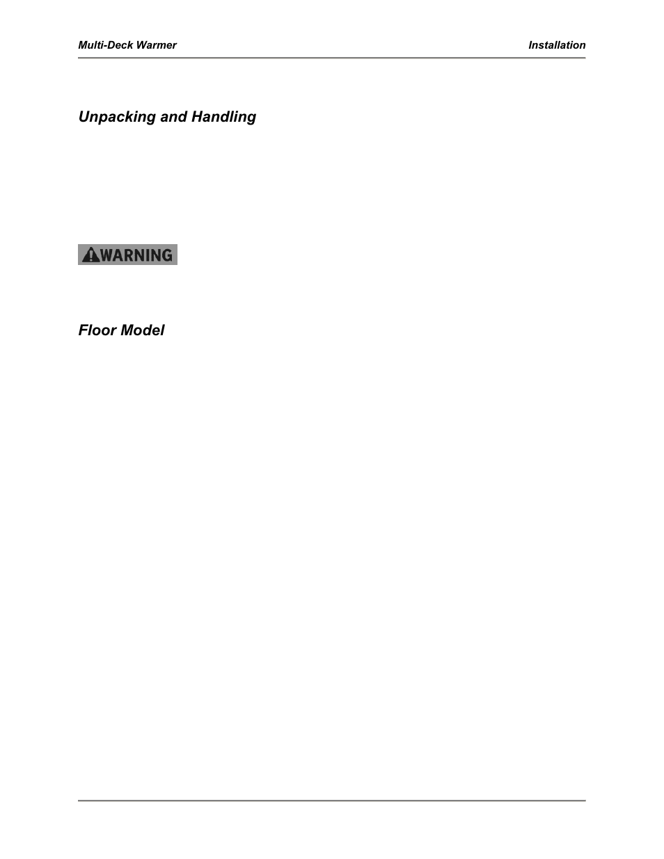 Installation, Unpacking and handling, Floor model | BKI Multi-Deck Warmer MDW User Manual | Page 8 / 16