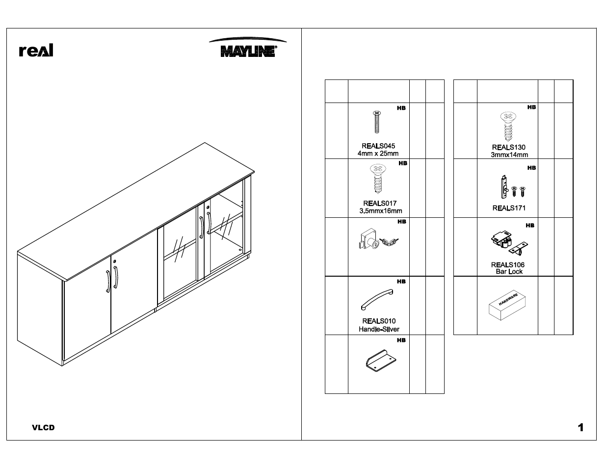 Mayline VLCD Doors for Low Wall Cabinet User Manual | 6 pages