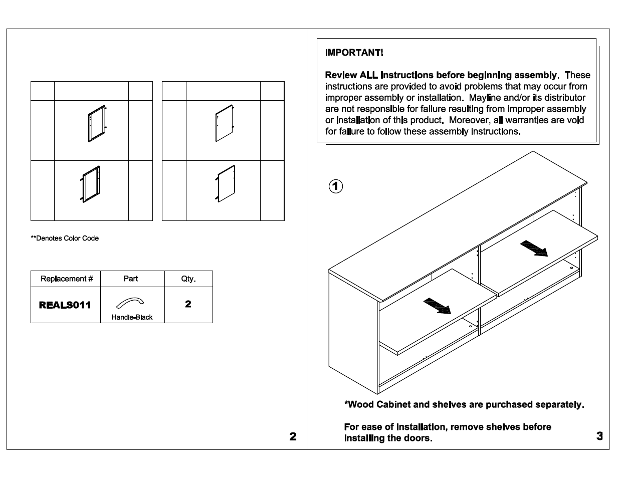 Parts list | Mayline VLCD Doors for Low Wall Cabinet User Manual | Page 2 / 6