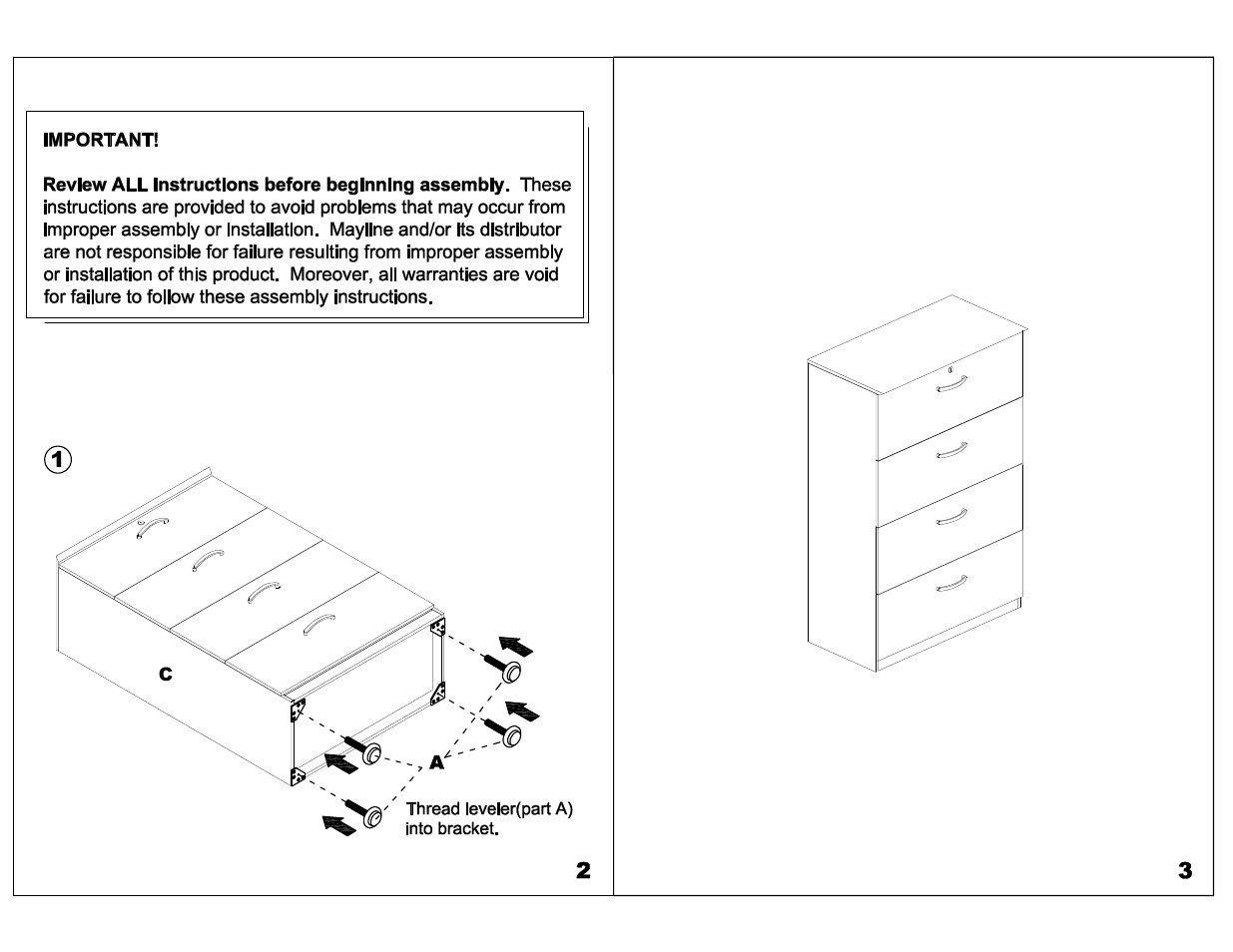 Mayline VCF 36" Free Standing 4 Drawer Lateral Filing Cabinet User Manual | Page 2 / 3