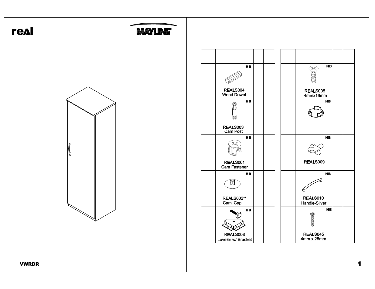 Mayline VWRDR Wardrobe Cabinet, Right User Manual | 6 pages