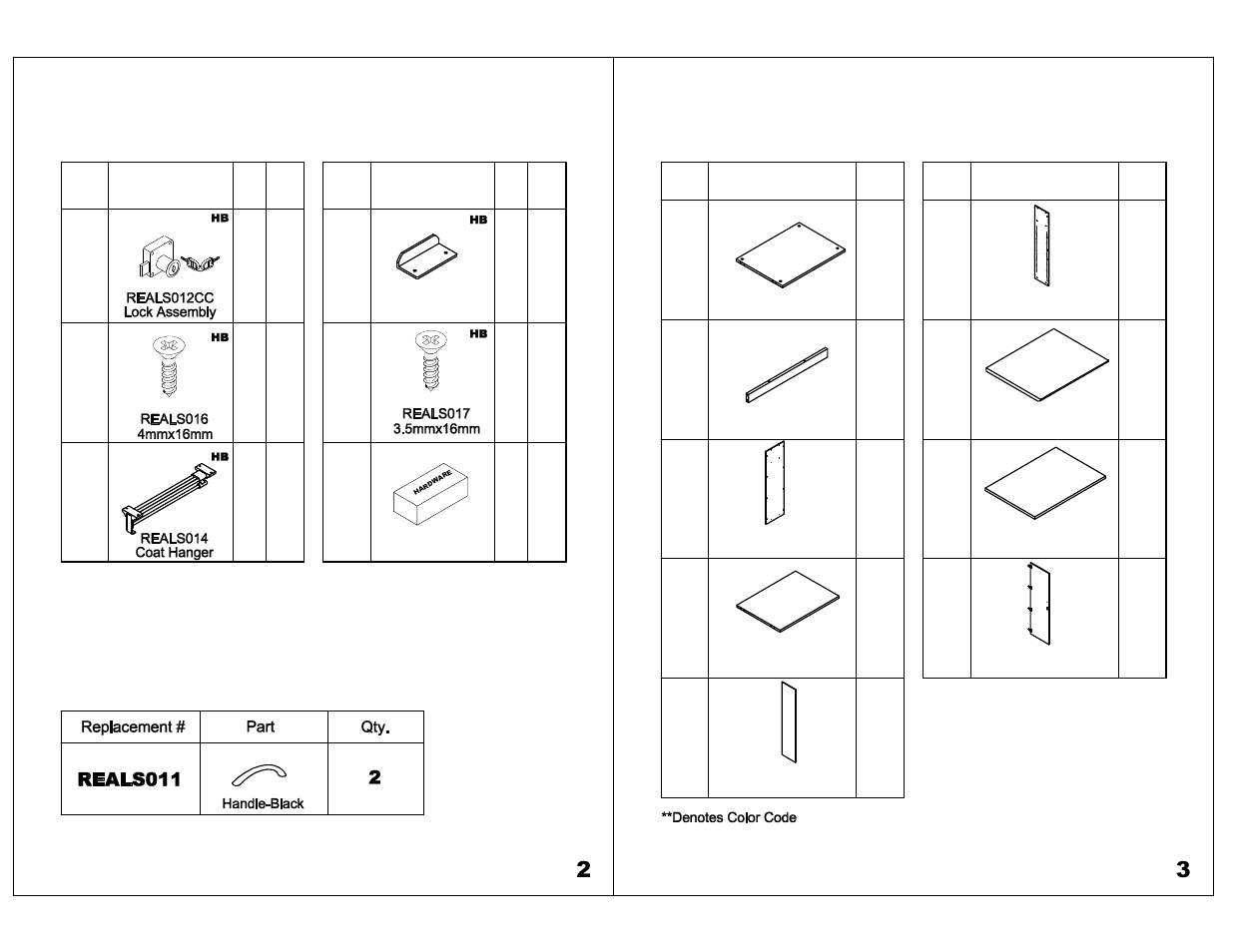 Parts list | Mayline VWRDR Wardrobe Cabinet, Right User Manual | Page 2 / 6