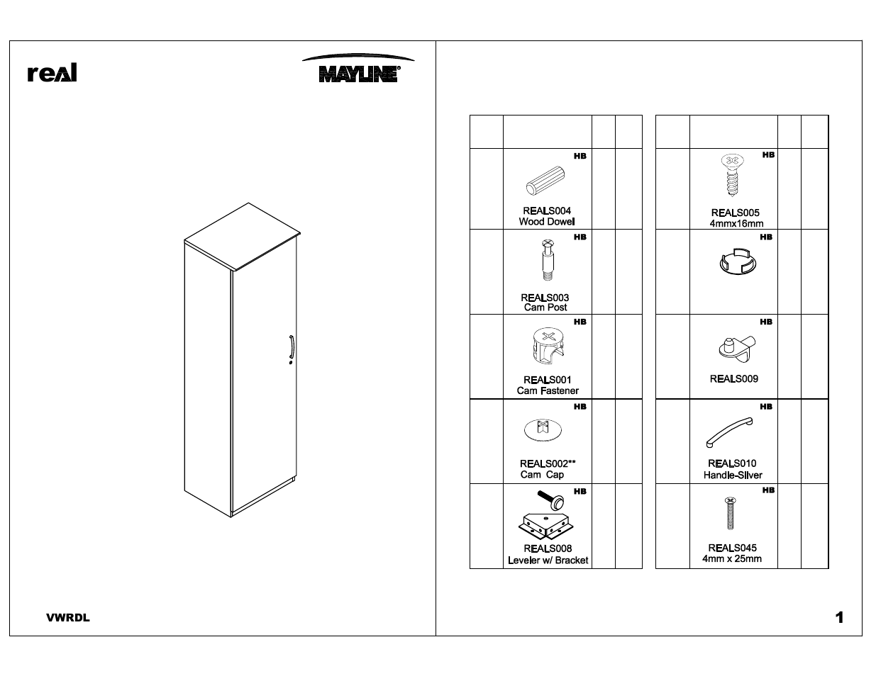 Mayline VWRDL Wardrobe Cabinet, Left User Manual | 6 pages