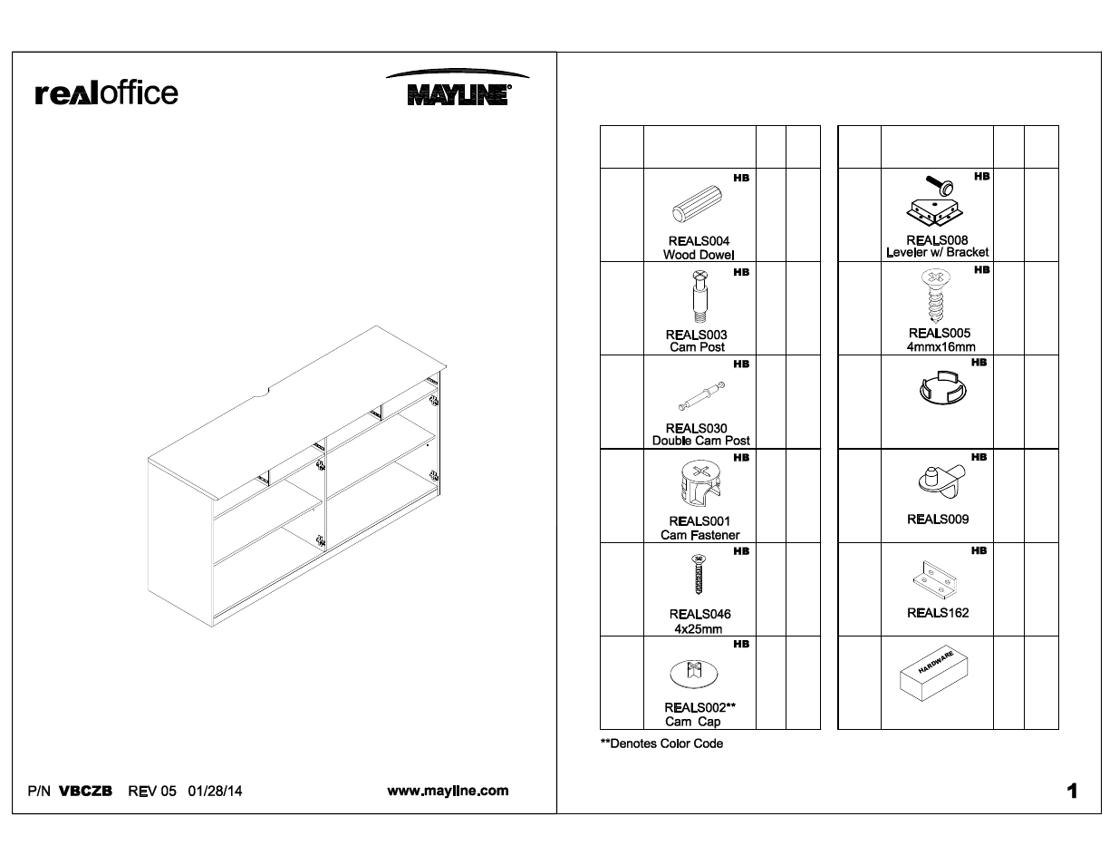 Mayline VBCZB 72" Buffet Cabinet Shell User Manual | 5 pages