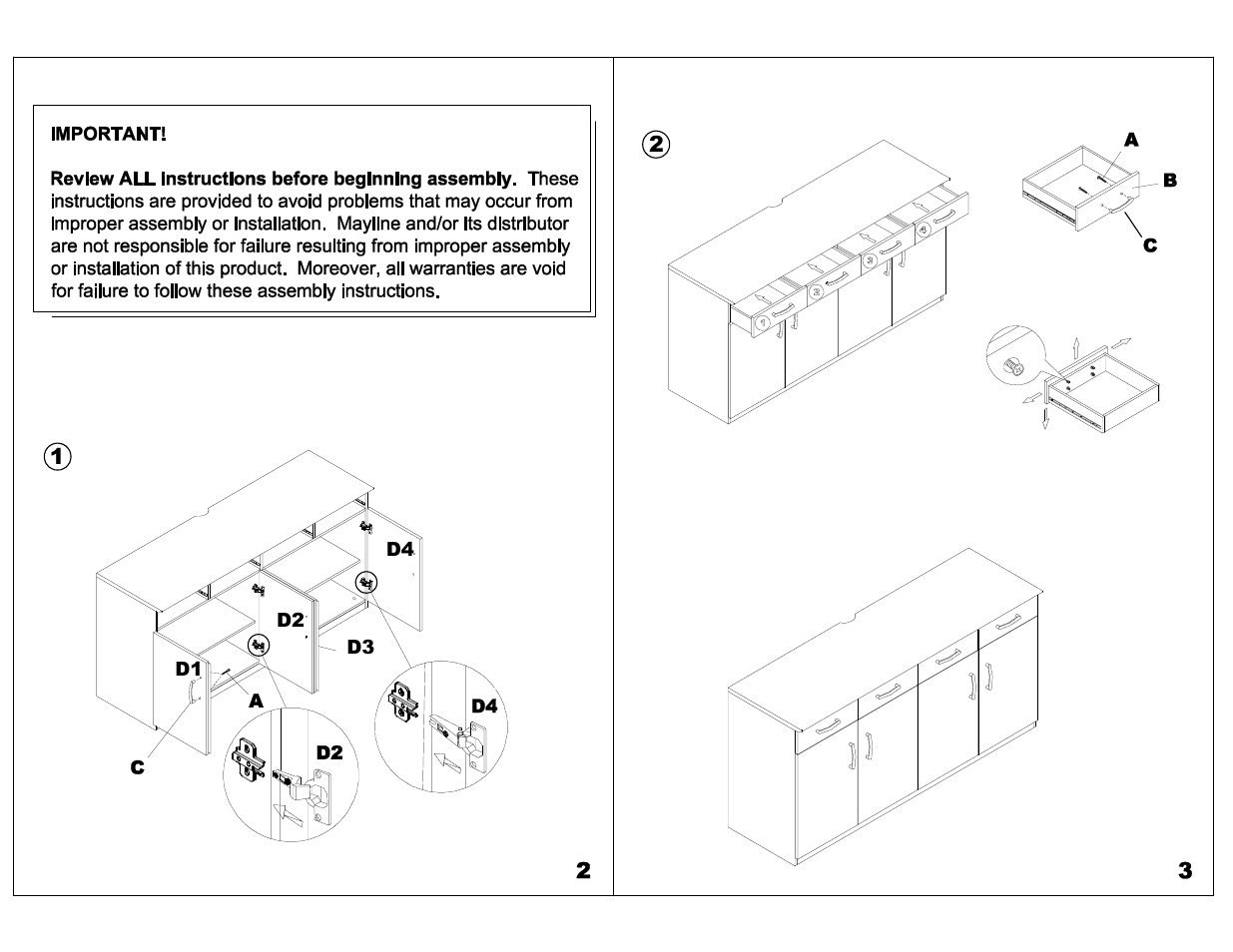 Mayline VBCZD Doors & Drawers for 72" Buffet Cabinet User Manual | Page 2 / 3