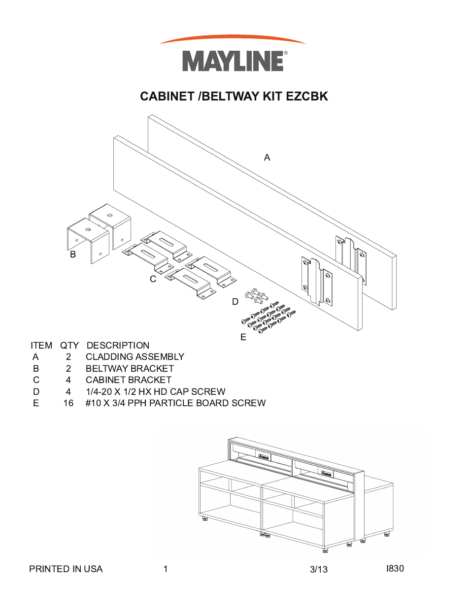 Mayline Cabinet/Beltway Kit User Manual | 3 pages