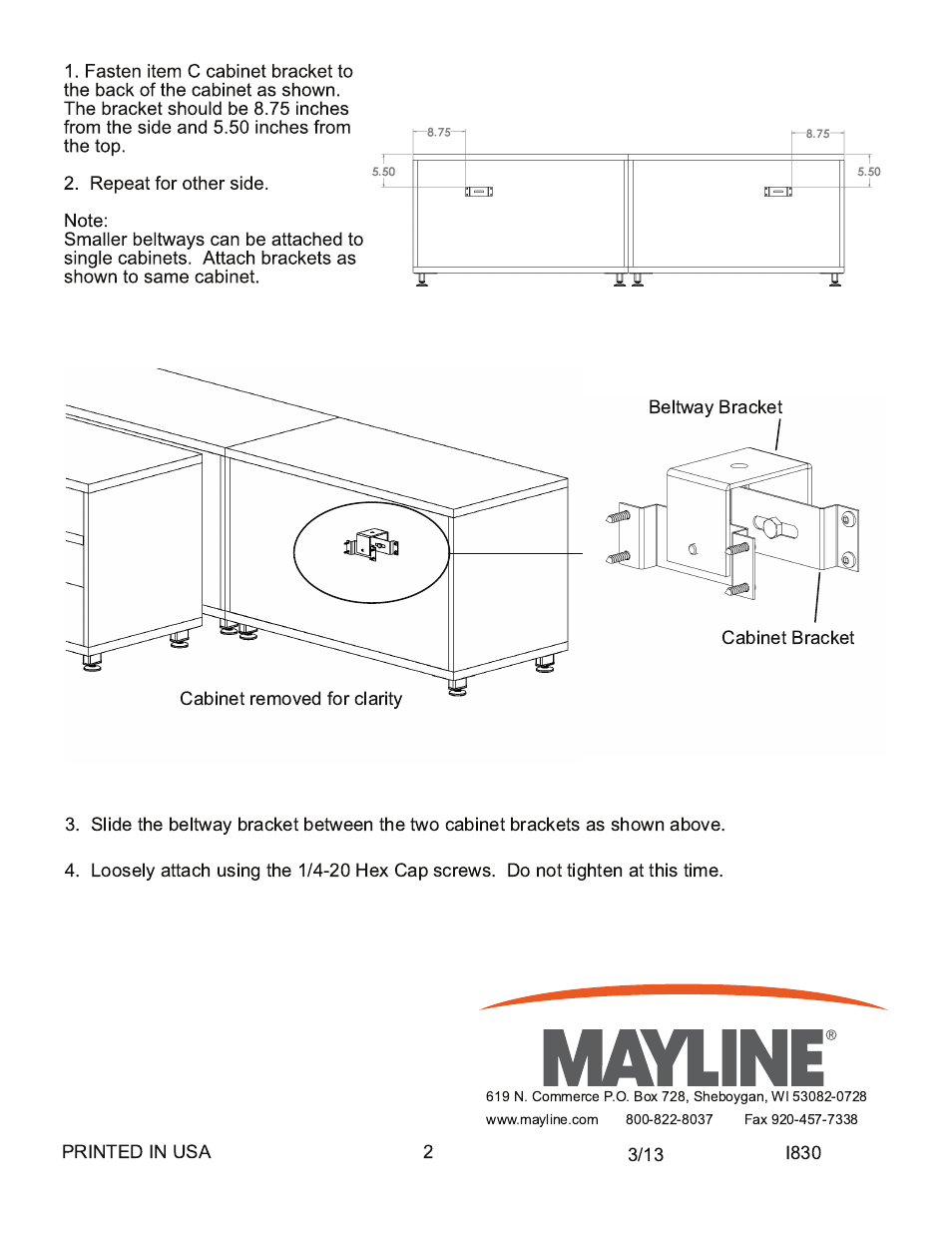 Mayline Cabinet/Beltway Kit User Manual | Page 2 / 3