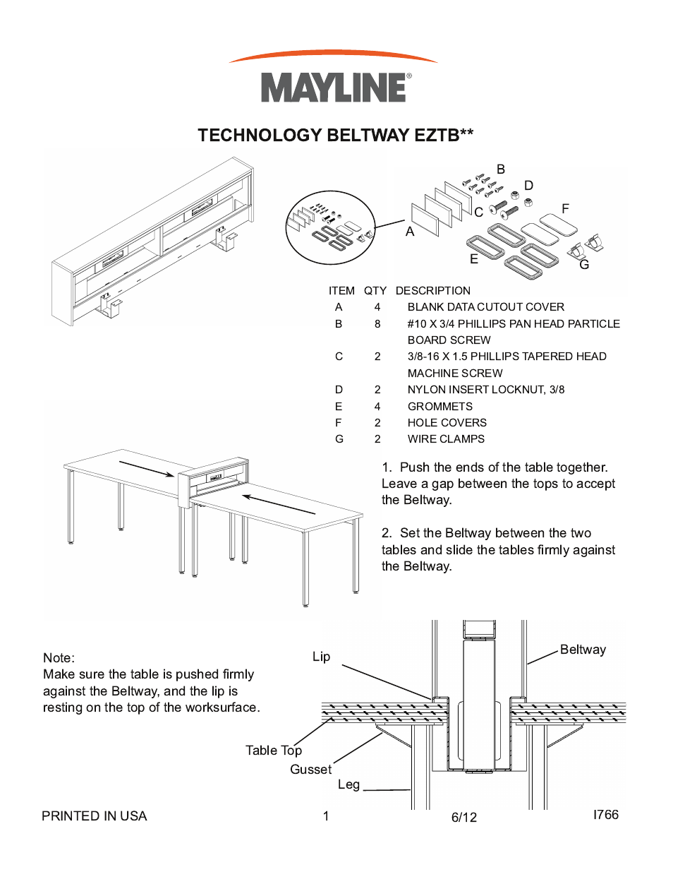 Mayline Technology Beltway User Manual | 3 pages