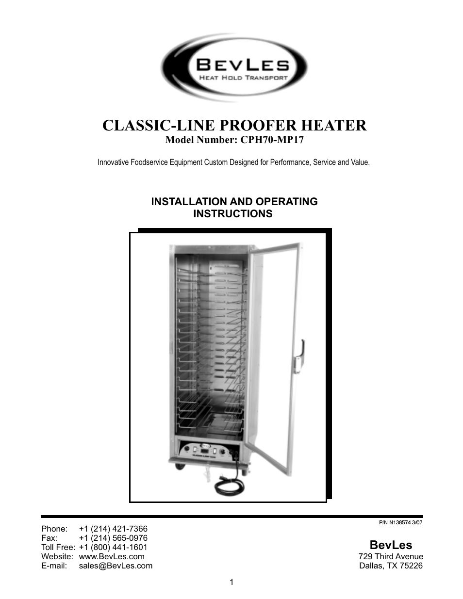 Bakers Pride Classic-Line Proofer Heater CPH70-MP17 User Manual | 16 pages