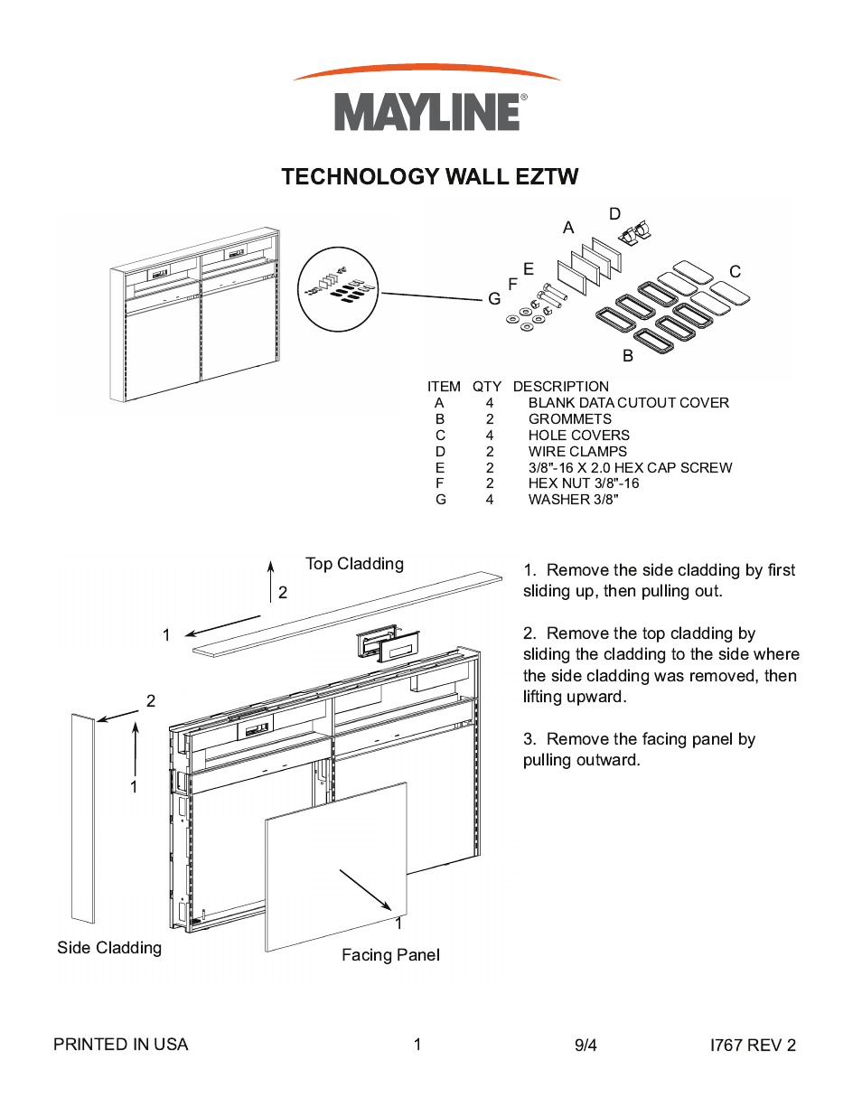 Mayline Technology Wall User Manual | 2 pages