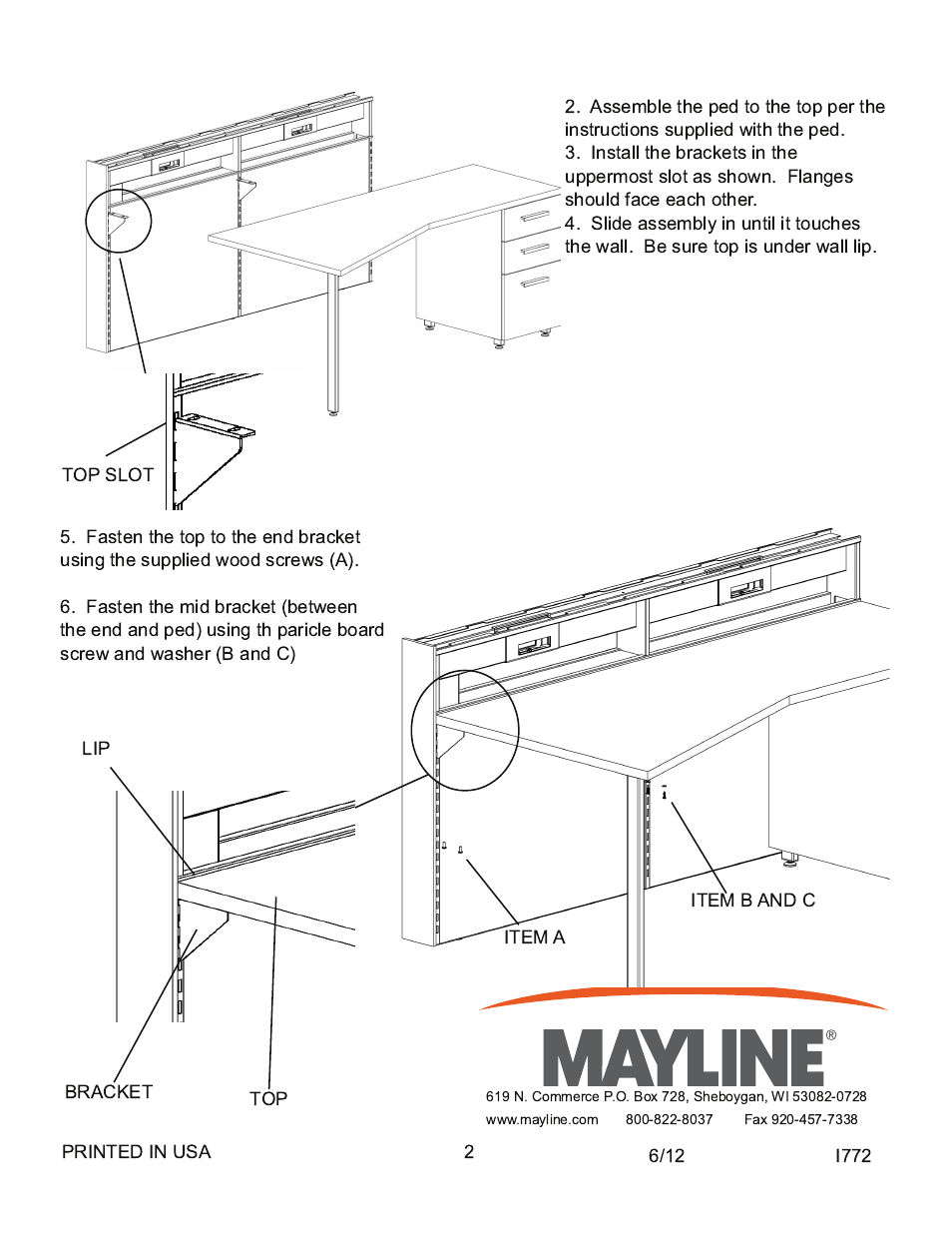 Mayline Bracket Leg Kit User Manual | Page 2 / 2