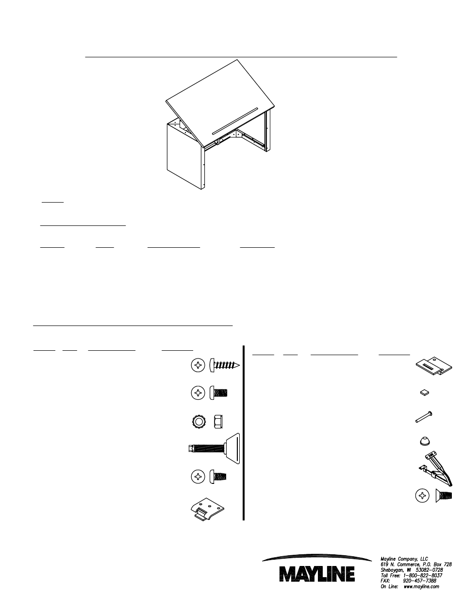 Mayline CSII Tilt Table User Manual | 3 pages
