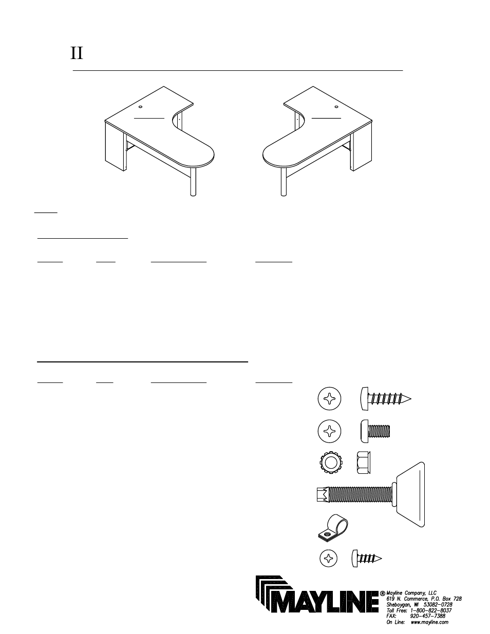 Mayline CSII "P Table & "P" Table w/Conference End" User Manual | 4 pages