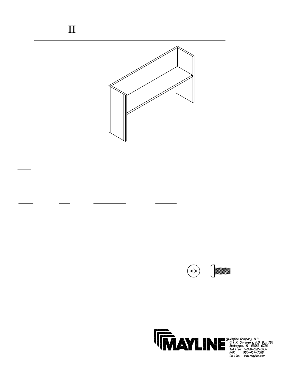 Mayline CSII Open Shelf Overhead User Manual | 2 pages