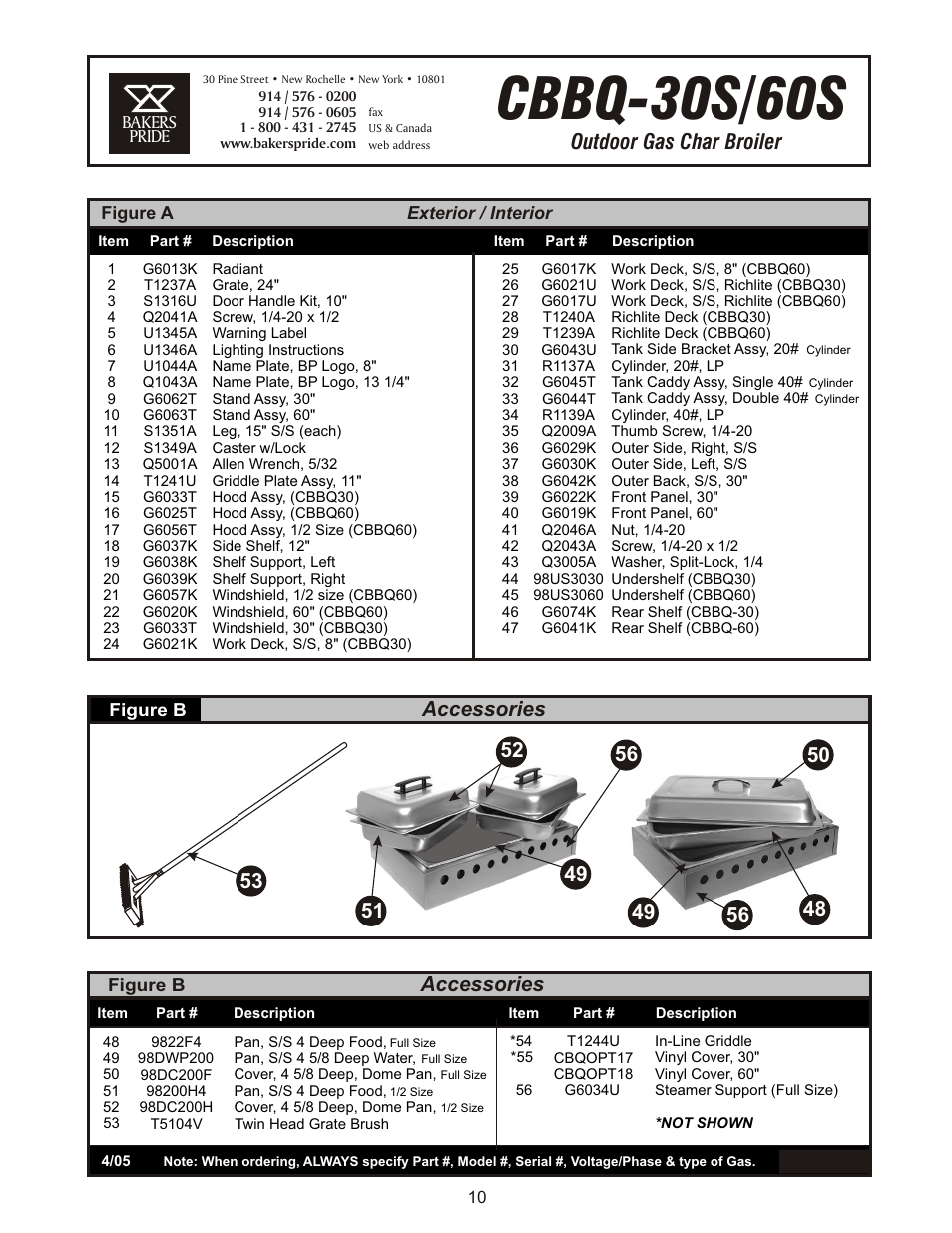Cbbq-30s/60s, Outdoor gas char broiler, Accessories | Bakers Pride CBBQ-30S User Manual | Page 10 / 12