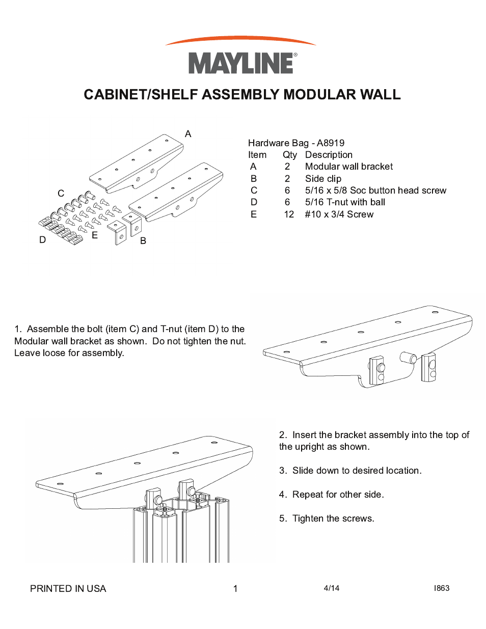 Mayline Cabinet Shelf User Manual | 2 pages