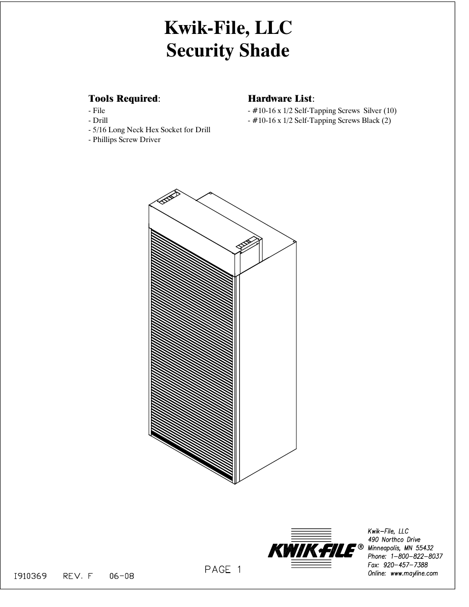 Mayline Security Shade User Manual | 8 pages