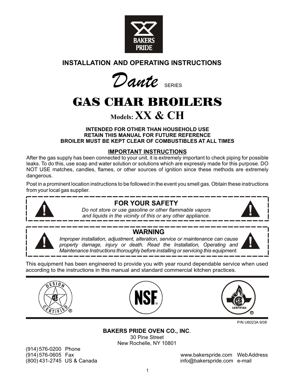 Bakers Pride Dante Series XX & CH User Manual | 16 pages