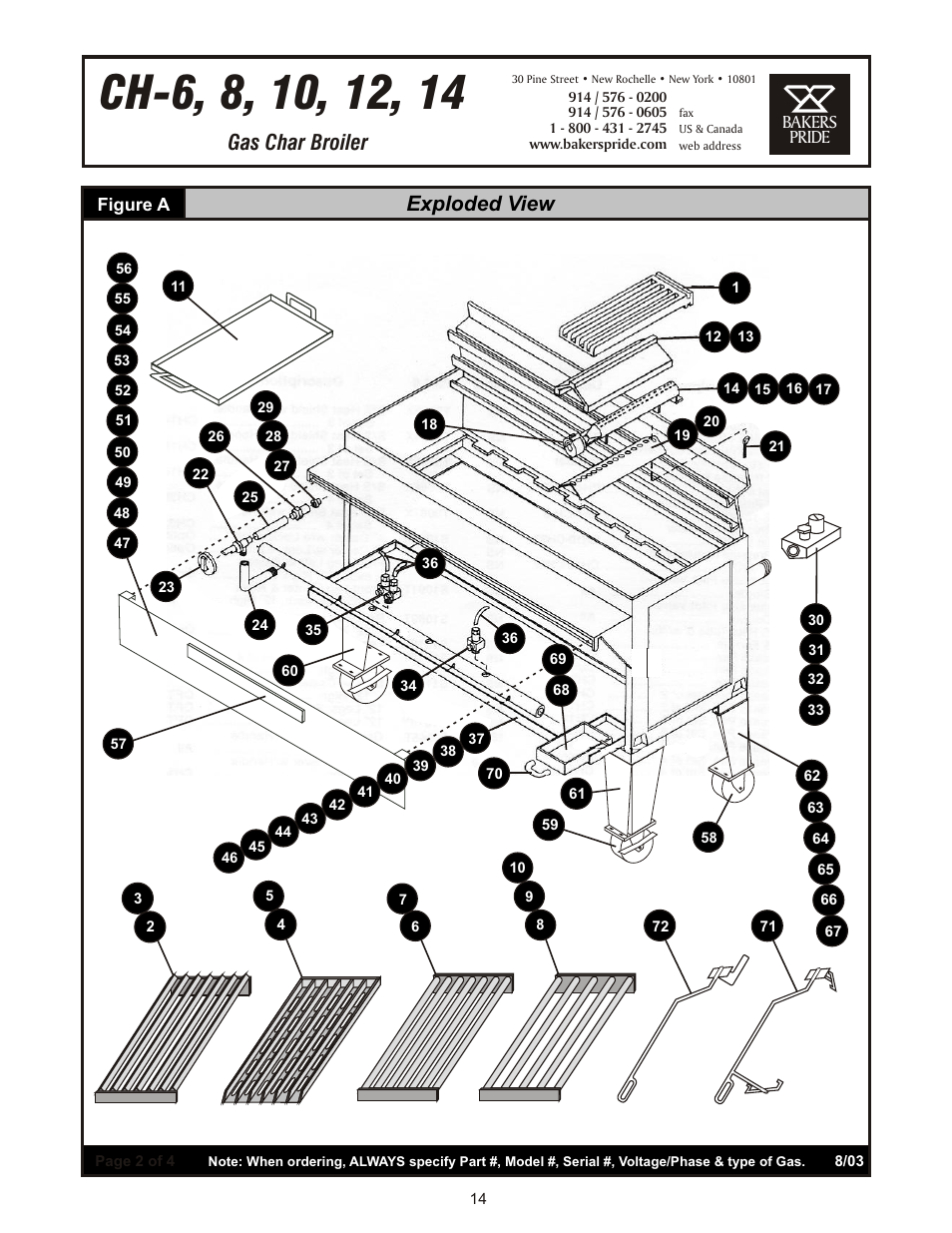 Gas char broiler, Exploded view | Bakers Pride Dante Series XX & CH User Manual | Page 14 / 16