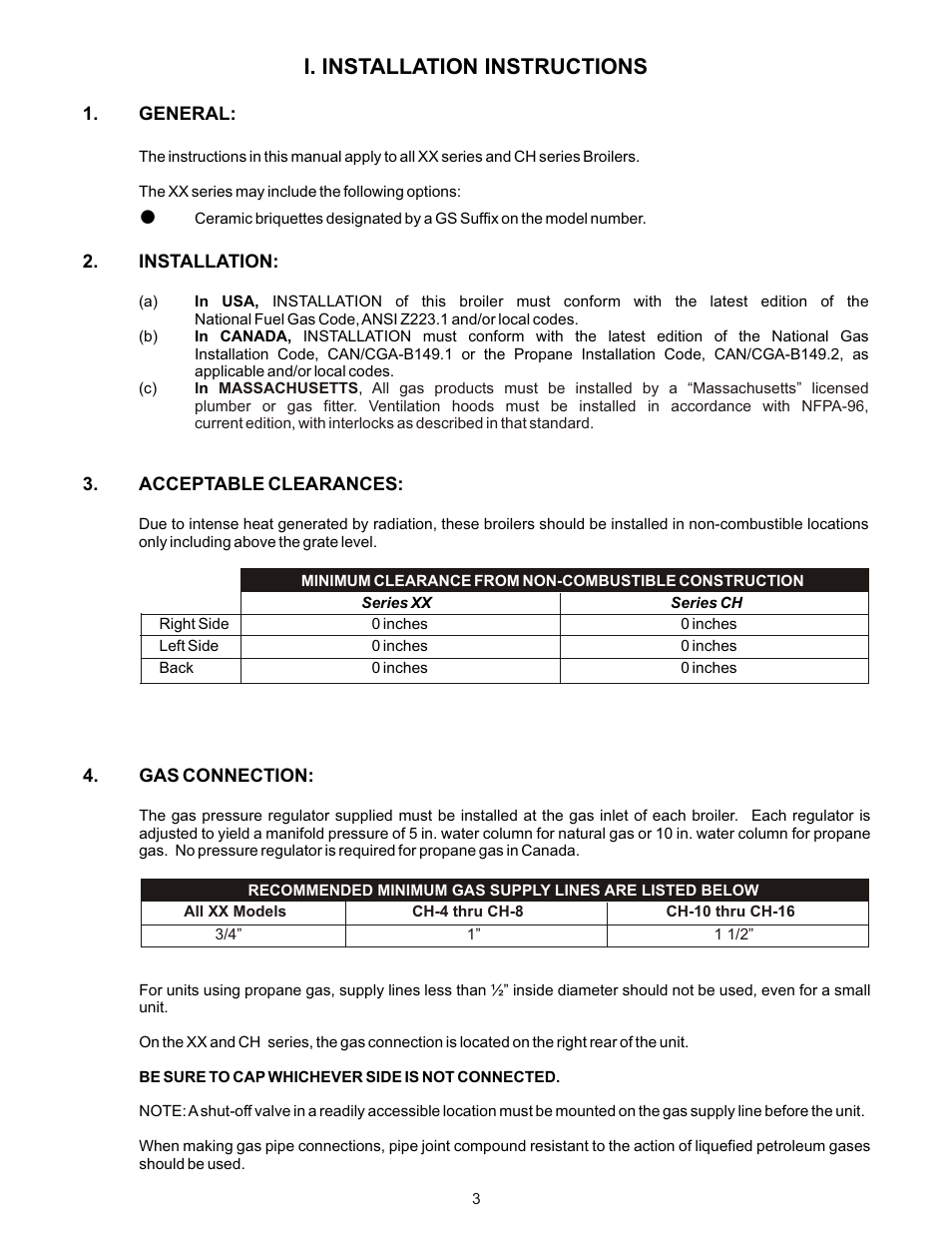 I. installation instructions | Bakers Pride Dante Series XX & CH User Manual | Page 3 / 16