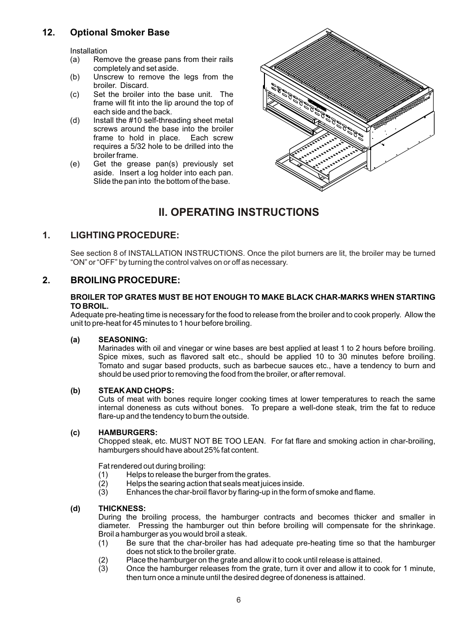 Ii. operating instructions | Bakers Pride Dante Series XX & CH User Manual | Page 6 / 16