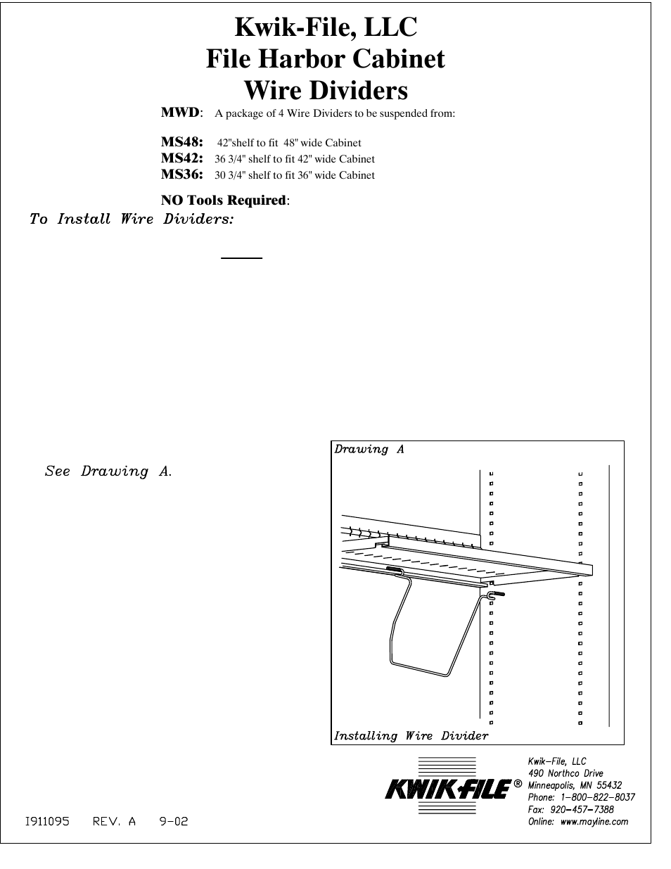 Mayline File Harbor Cabinet Wire Dividers User Manual | 2 pages