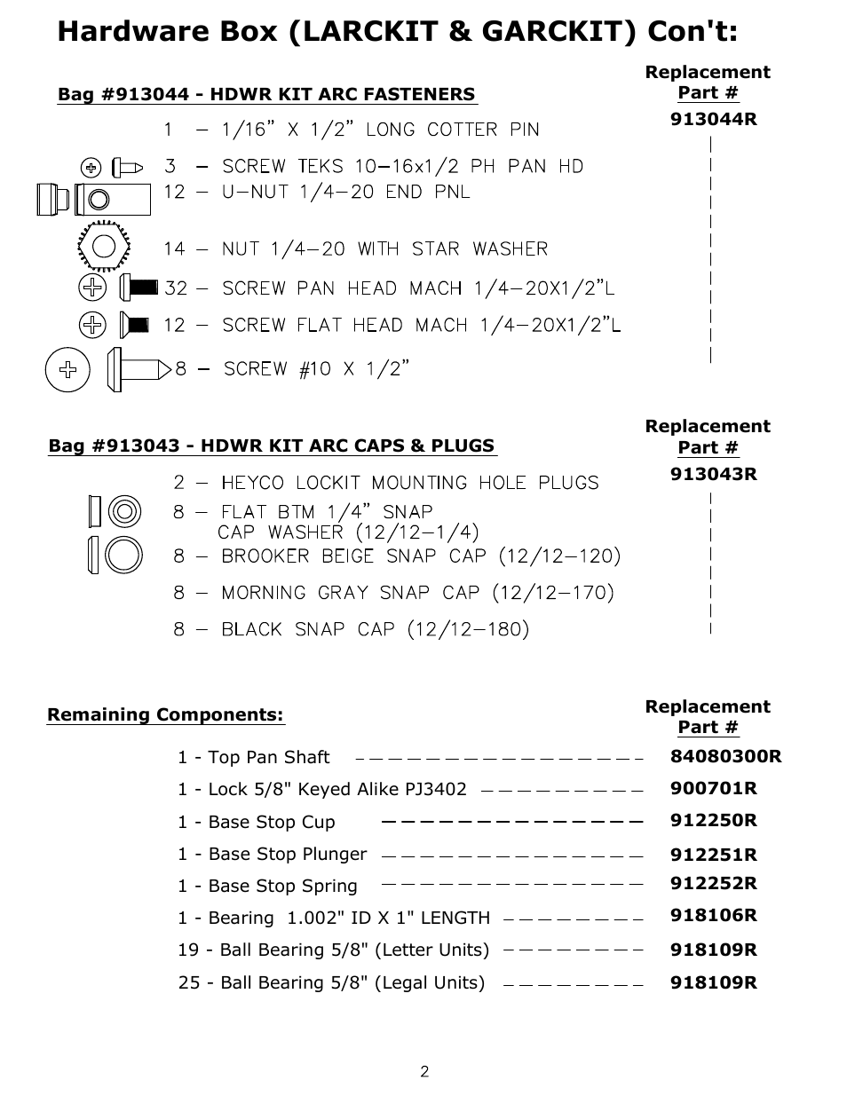 Hardware box (larckit & garckit) con't | Mayline ARC Rotary Files User Manual | Page 2 / 16