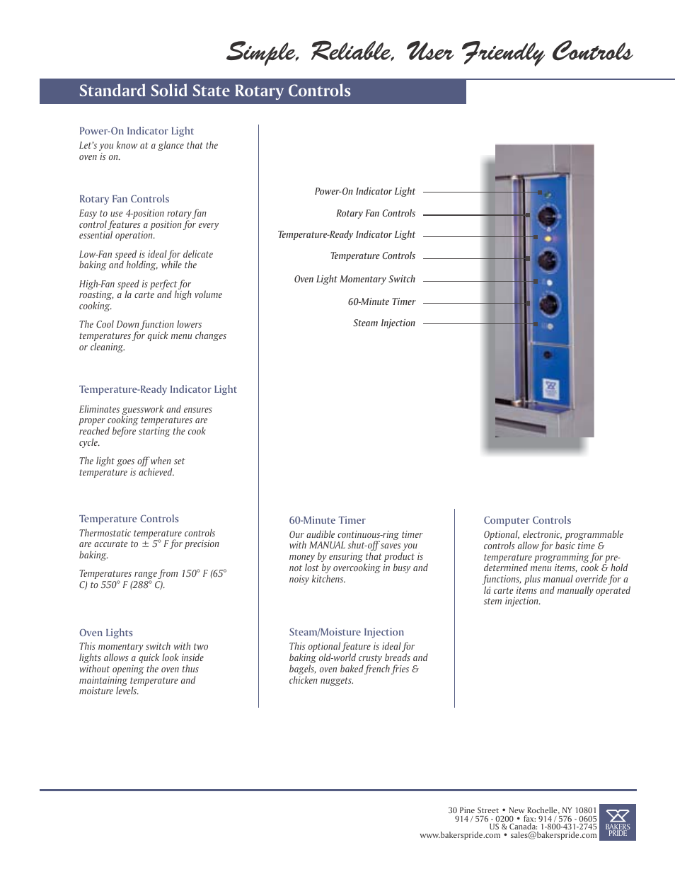 Simple, reliable, user friendly controls, Standard solid state rotary controls | Bakers Pride CO11 User Manual | Page 5 / 8