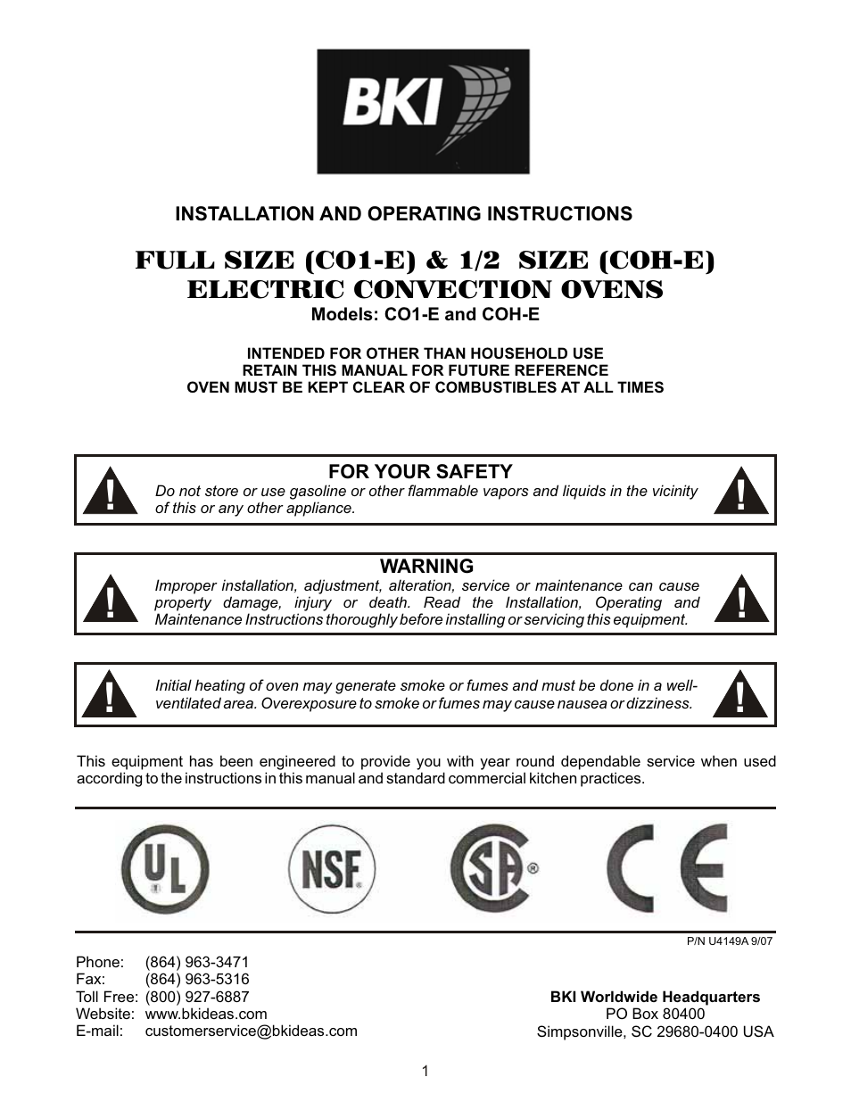 BKI CO1-E User Manual | 20 pages