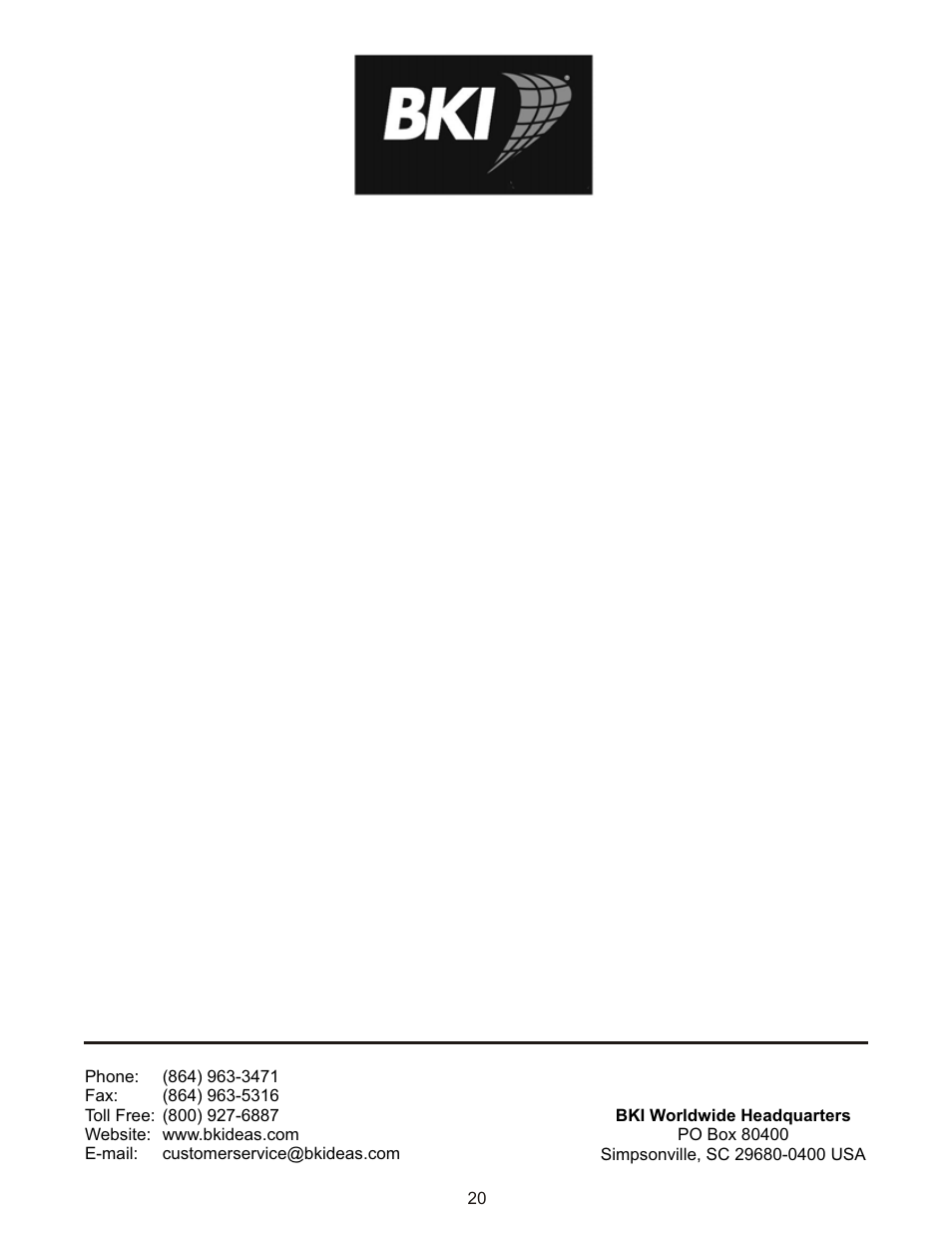 BKI CO1-E User Manual | Page 20 / 20
