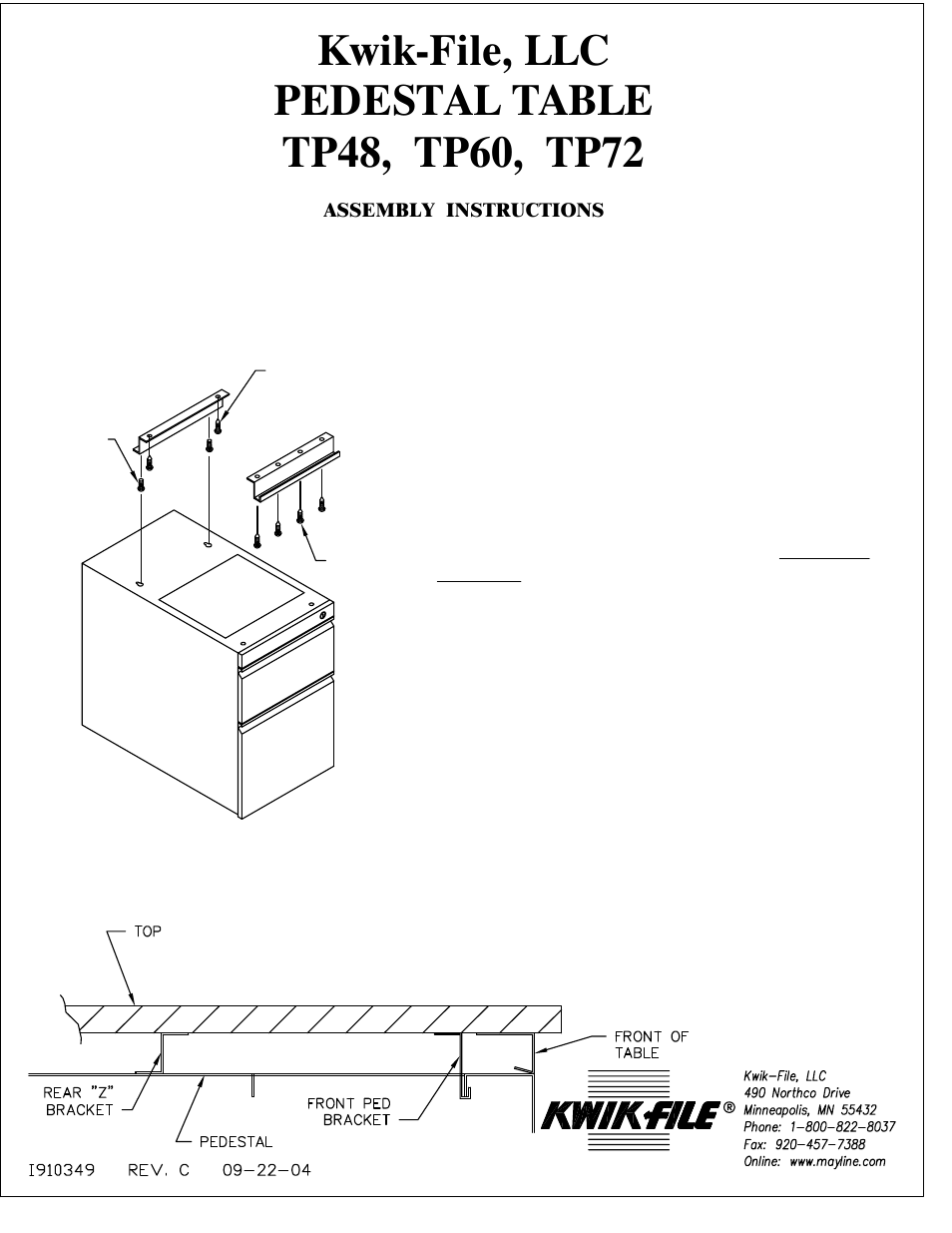 Mayline Pedestal Table TP72 User Manual | 1 page