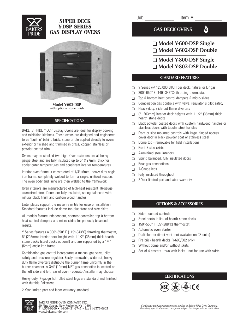 Bakers Pride Y802-DSP User Manual | 2 pages