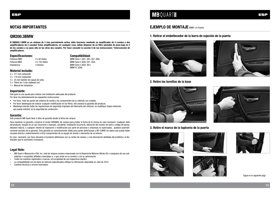 Notas importantes, Ejemplo de montaje, Qm200.3bmw | MB QUART QM200.3 BMW User Manual | Page 10 / 13